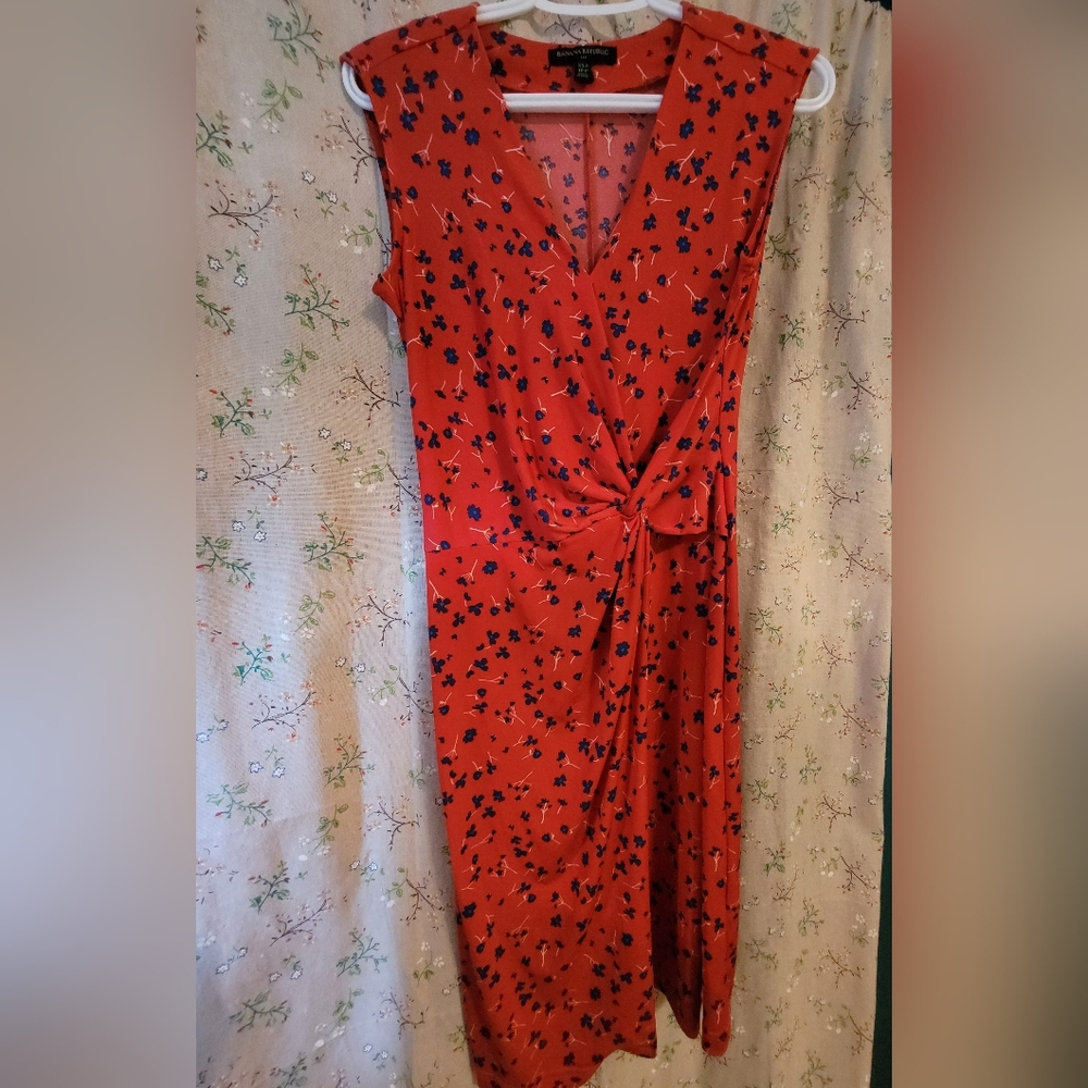 Banana Republic Red Midi Dress with Floral Pattern